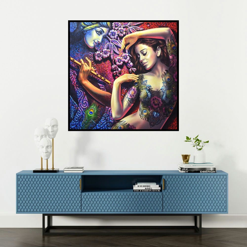 'Radha Krishna 2' painting by Prashanta Nayak shown on a wall in a furnished room.