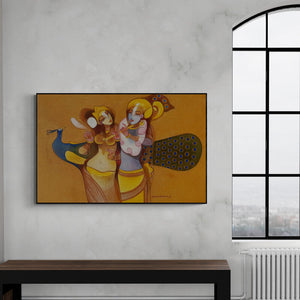 In-situ view of Prabhakar Ahobilam's 'Radha Krishna 2 (Eternal Embrace)' painting in a room