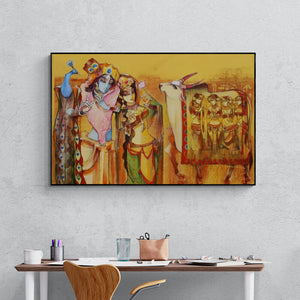 In-situ view of Prabhakar Ahobilam's 'Radha Krishna (Celestial Harmony)' painting in a room