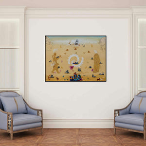 'Radha Krishna (Eternal Love)' painting by Rawindra Das shown on a wall in a furnished room.
