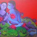 Religious acrylic painting titled 'Radha Krishna 4', 36x48 inches, by artist Prakash Deshmukh on Canvas