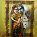 Religious acrylic painting titled 'Radha Krishna Series', 54x54 inches, by artist Vijay Gille on Canvas