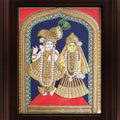 Religious tanjore traditional art titled 'Radha Krishna Tanjore Painting', 24x18 inches, by artist Myangadi Tanjore on Plywood