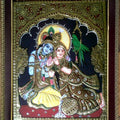 Religious tanjore traditional art titled 'Radha Krishna Tanjore Painting III', 24x18 inches, by artist VANI VIJAY on Plywood