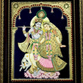 Religious tanjore traditional art titled 'Radha Krishna With Cow Tanjore Painting', 15x12 inches, by artist VANI VIJAY on Plywood