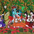 Radha Krishnas Hide N Seek' religious acrylic painting by artist Chetan Katigar, 44x59 inch, on canvas