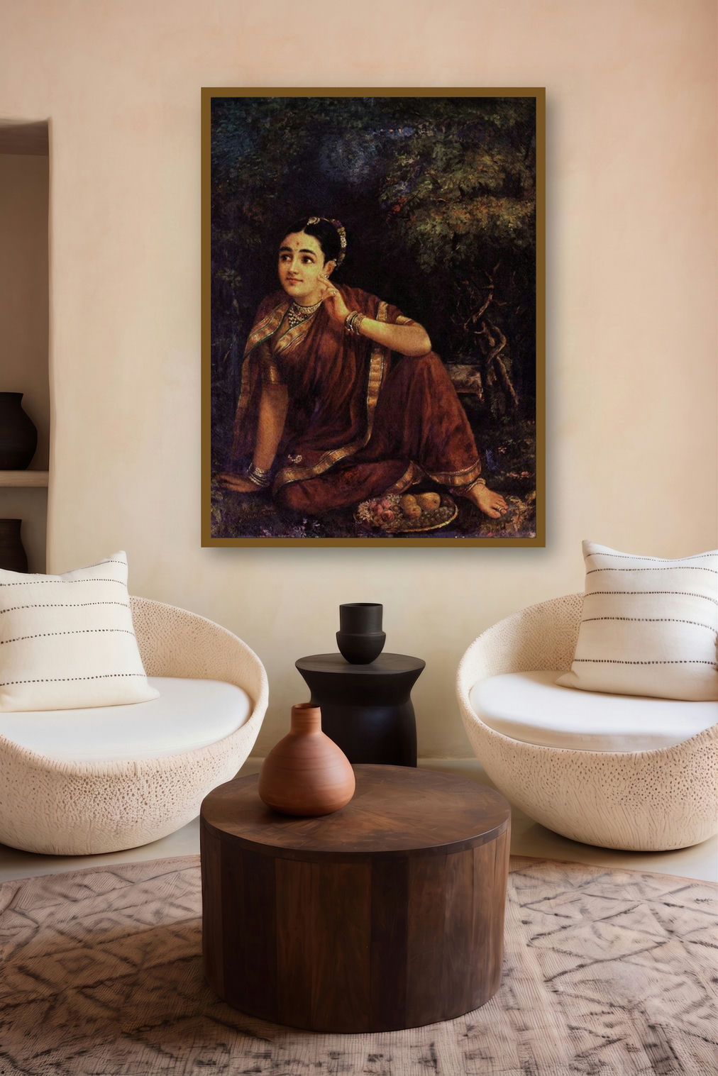Radha Waiting For Krishna In Kunjavan (Longing for Krishna) by artist Raja Ravi Varma displayed in a Designer gallery