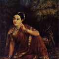 Figurative oil painting titled 'Radha Waiting For Krishna In Kunjavan', 36x28 inches, by artist Raja Ravi Varma Reproduction on Canvas