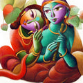 Religious acrylic painting titled 'Radha With Krishna I', 24x28 inches, by artist Dhananjay Mukherjee on Canvas