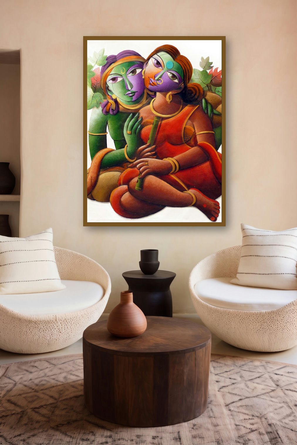 Radha With Krishna Ii by artist Dhananjay Mukherjee displayed in a Indian Art gallery