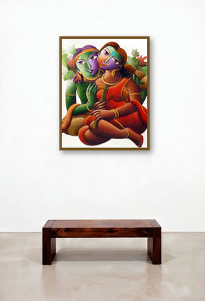 Radha With Krishna Ii by artist Dhananjay Mukherjee displayed in a Designer Foyer