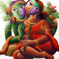 Religious acrylic painting titled 'Radha With Krishna II', 24x28 inches, by artist Dhananjay Mukherjee on Canvas