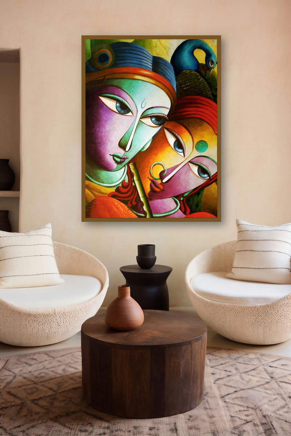 Radha With Krishna Iii by artist Dhananjay Mukherjee displayed in a Contemporary Exhibition gallery