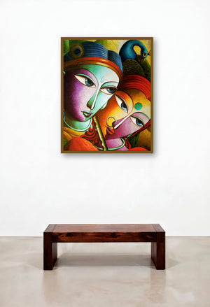 Radha With Krishna Iii by artist Dhananjay Mukherjee displayed in a Japandi Bedroom