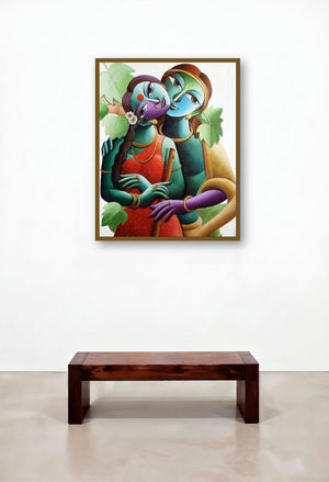 Radha With Krishna Iv by artist Dhananjay Mukherjee displayed in a Scandinavian Library