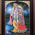 Religious tanjore traditional art titled 'RADHAKRISHNA TANJORE PAINTING', 17x14 inches, by artist KUM KUM GALLERY on Plywood