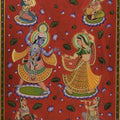 Folk Art tribal painting titled 'Radhe Krishna Pichwai Art', 34x46 inches, by artist Artisan on Cloth