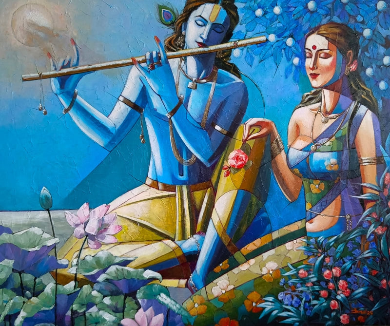 Radheshyam 2' religious acrylic painting by artist Tamali Das, 30x36 inch, on canvas