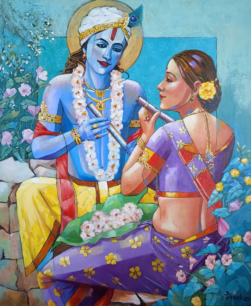 Radheshyam' religious acrylic painting by artist Tamali Das, 30x24 inch, on canvas