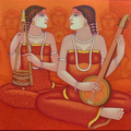 Raga Of Romance 1' figurative acrylic painting by artist Animesh Biswas, 34x32 inch, on canvas