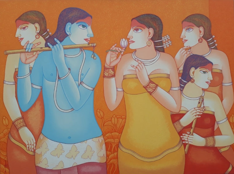 Raga Of Romance 2' figurative acrylic painting by artist Animesh Biswas, 36x48 inch, on canvas