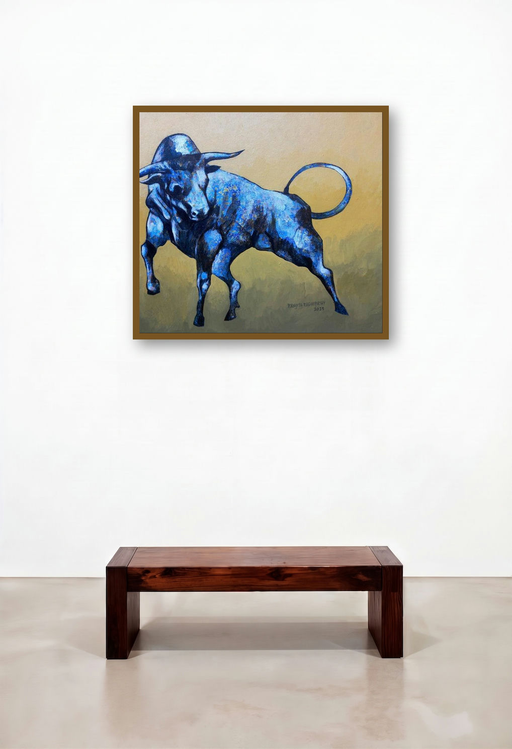 Raging Bull (The Charging Bull) by artist Ranjith Raghupathy displayed in a Eclectic Family Room