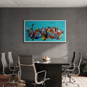 In-situ view of Mahesh Pal Gobra's 'Rahagiri Day' painting in a room