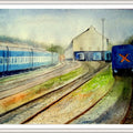 Cityscape watercolor painting titled 'Railway station', 22x29 inches, by artist Biki Das on Paper