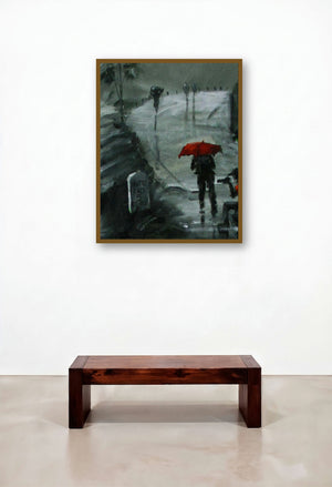 Rain Click II by artist Mopasang Valath displayed in a Mid-Century Modern Hotel Lobby