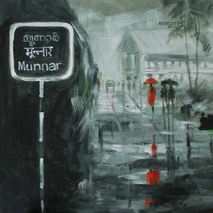 Rain In Munnar by Mopasang Valath, Print Acrylic Scenic Painting on Canvas, X-Small Square Wall Art