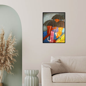 In-situ view of V V Swamy's 'Rainey Season' painting in a room