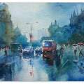 Cityscape watercolor painting titled 'Rainspirations', 19x13 inches, by artist Gulshan Achari on Paper