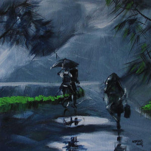 Rainy Day by Mopasang Valath, Print Acrylic Scenic Painting on Canvas, X-Small Square Wall Art