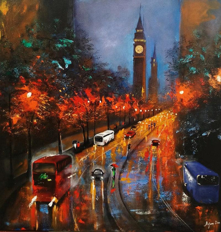 Rainy Day In London 2 Painting by Arjun Das | ArtZolo.com