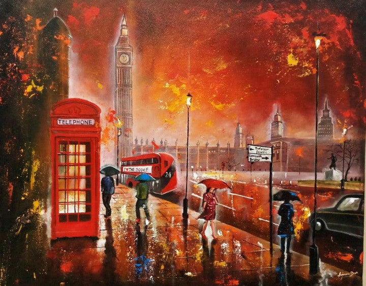 Rainy Day In London 4 Painting by Arjun Das | ArtZolo.com