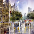 Landscape watercolor painting titled 'Rainy Mumbai', 30x22 inches, by artist Sanjay Dhawale on Handmade Paper
