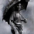 Realistic charcoal drawing titled 'Rainyday', 30x22 inches, by artist Sujith Puthran on Paper