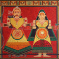 Figurative acrylic painting titled 'Raja Rani', 35x38 inches, by artist Satish Chavhan on Canvas Board