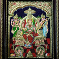 Religious tanjore traditional art titled 'Rajarajeshwari Tanjore Painting 1', 15x12 inches, by artist VANI VIJAY on Plywood