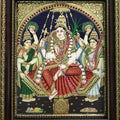 Religious tanjore traditional art titled 'Rajarajeshwari Tanjore Painting 2', 15x12 inches, by artist VANI VIJAY on Plywood
