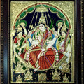 Religious tanjore traditional art titled 'Rajarajeshwari Tanjore Painting 3', 20x16 inches, by artist VANI VIJAY on Plywood