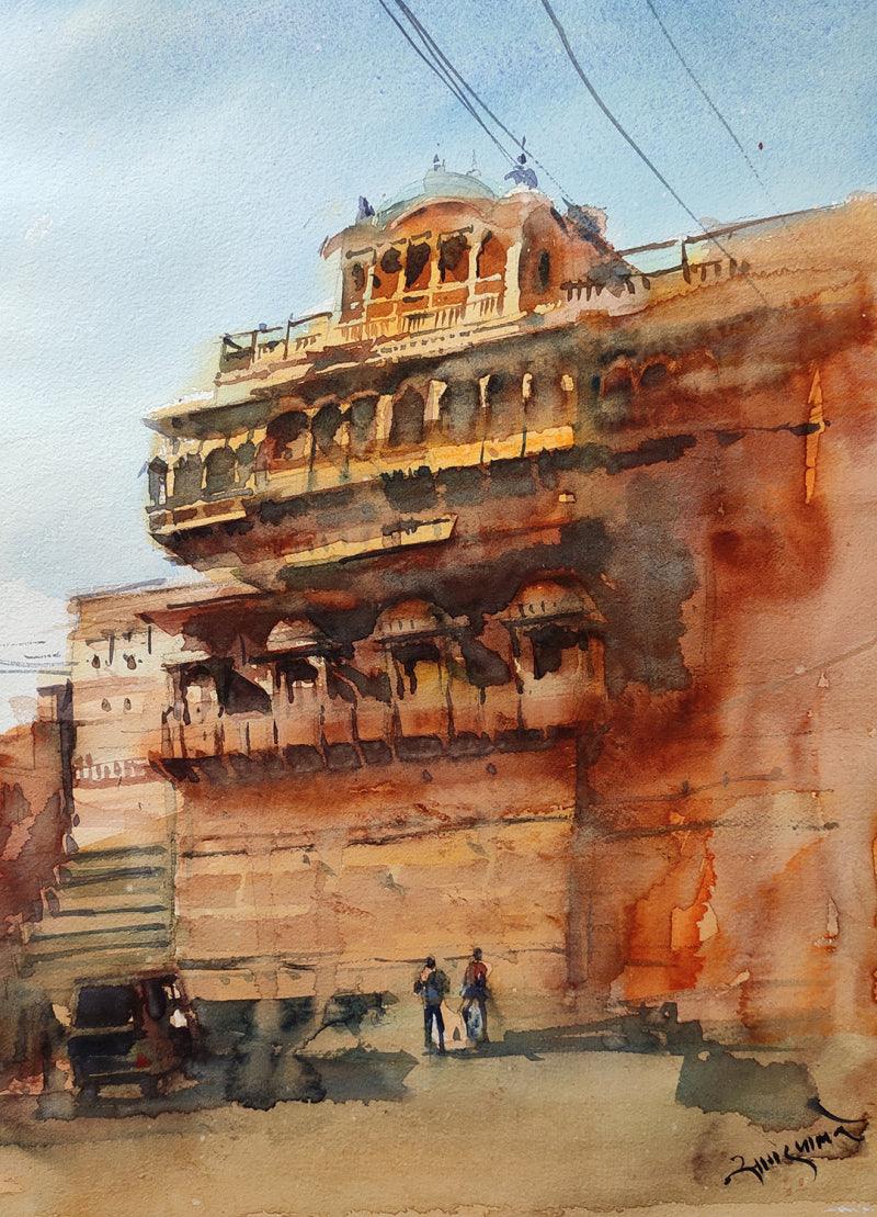 Cityscape watercolor painting titled 'Rajasthan 2', 17x12 inches, by artist Sagar Palwe on Paper
