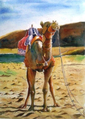 Rajasthan (Desert Wanderer) by Chetan Agrawal, Original Watercolor Animal Painting on Handmade Paper, Small Vertical Wall Art