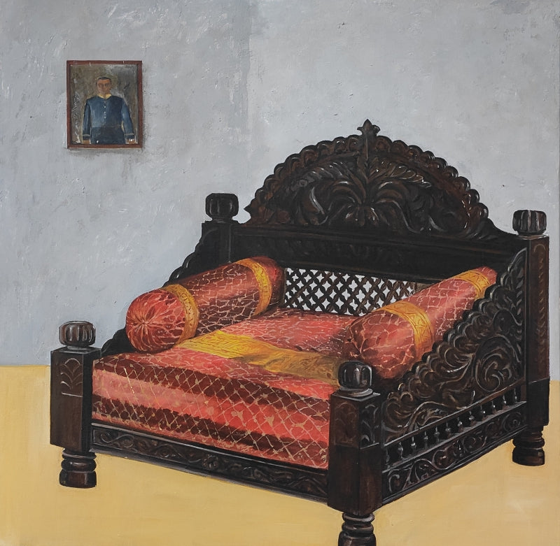 Rajkahini' still-life acrylic painting by artist Soyli Saha, 30x30 inch, on canvas