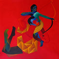 Ram And Hanuman' religious acrylic painting by artist Rajesh Shah, 45x45 inch, on canvas