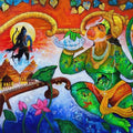 Religious acrylic painting titled 'Ram Bhakt Hanuman', 48x72 inches, by artist Arjun Das on Canvas