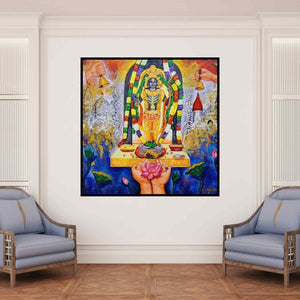 In-situ view of Arjun Das's 'Ram Lalla Pran Pratishtha (Lord Vishnu: An Offering of Devotion)' painting in a room