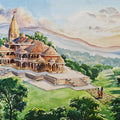 'Ram Mandir Ayodhya' religious watercolor painting by artist Lasya Upadhyaya, 22x30 inch, on paper