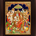 Religious tanjore traditional art titled 'Ramar Pattabishekam Tanjore Painting', 24x18 inches, by artist Myangadi Tanjore on Plywood