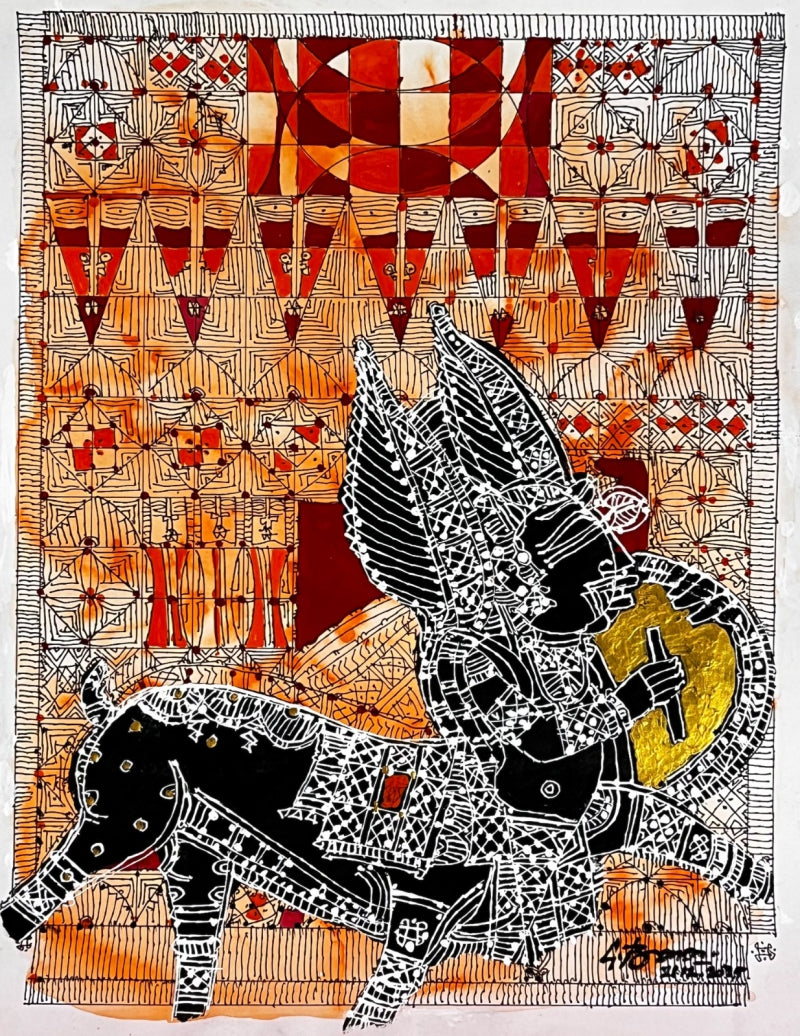 'Ramayana' religious acrylic painting by artist G Raman, 28x22 inch, on paper